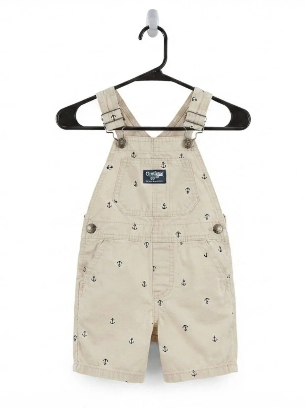 OshKosh B'gosh Toddler Boys Size 2T Beige Anchor Print Overalls Shortalls